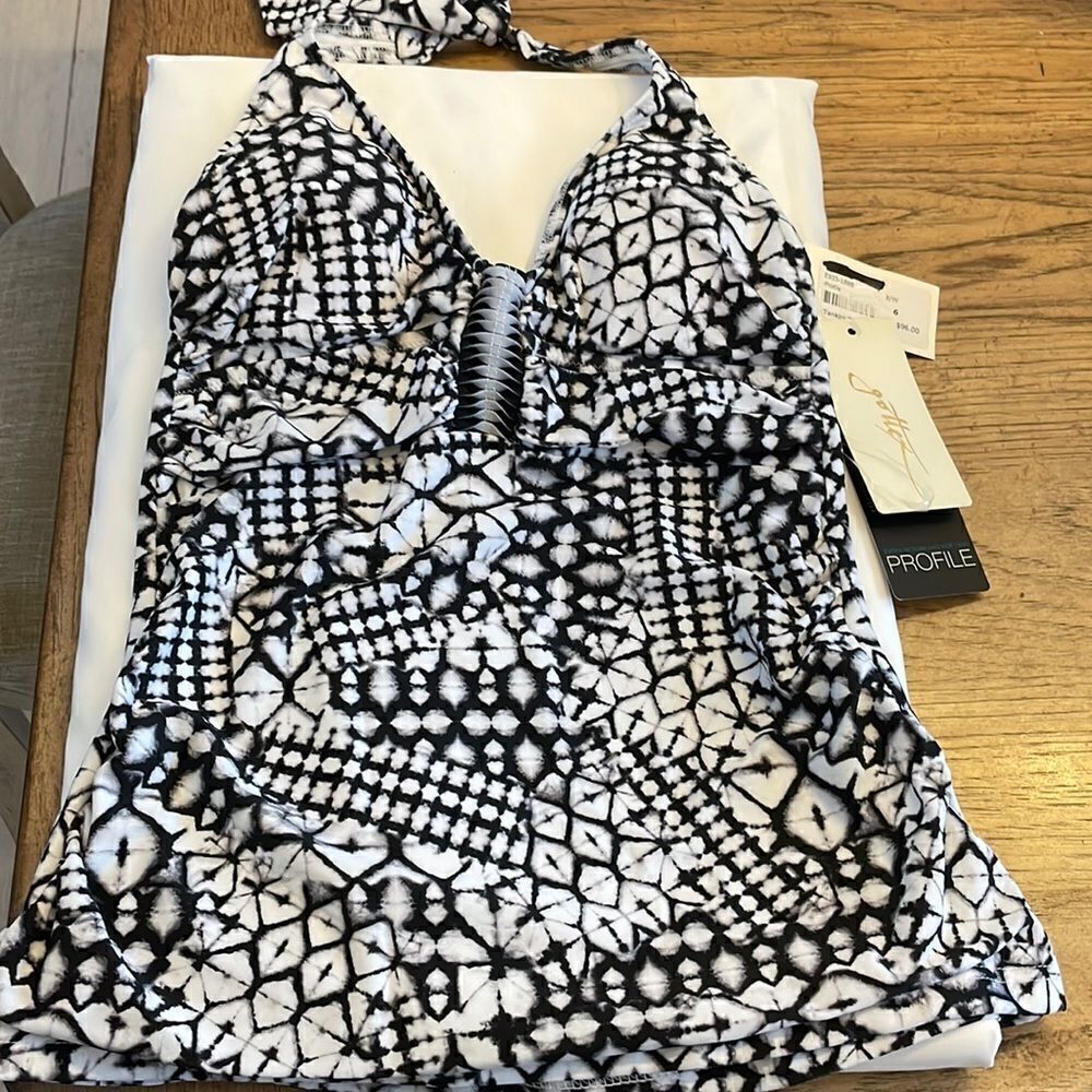 GOTTEX PROFILE BLACK. WHITE, GREY TANKINI HALTER TOP.  NEW